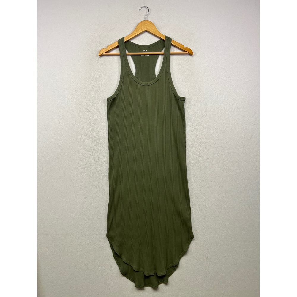 Gorpcore Aerie Women Small Olive Green Ribbed Tank Midi Dress Athleisure Basic